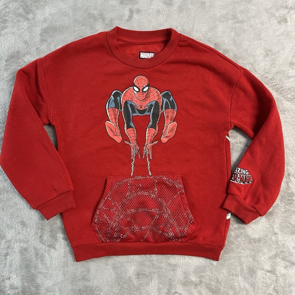 Marvel Spider-Man Web Slinger Sweatshirt Youth Boys Small 6/7 Red Pullover EUC